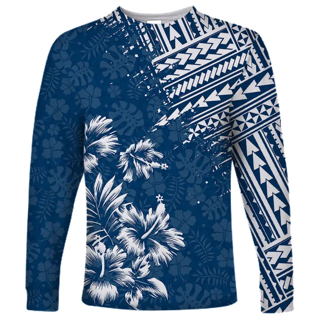 2024 new men's long-sleeved t-shirt 3d printed Polynesian flower print men's autumn tops casual round neck street t-shirt