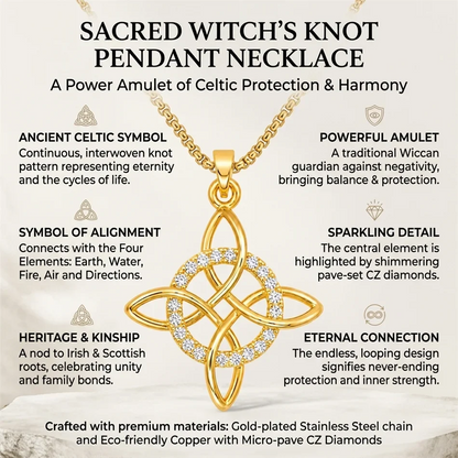 Witch Knot Pendant Necklace Stainless Steel Chain CZ Celtic 4 Elements Protection Amulet Retro Wiccan Gothic Women Men Jewelry