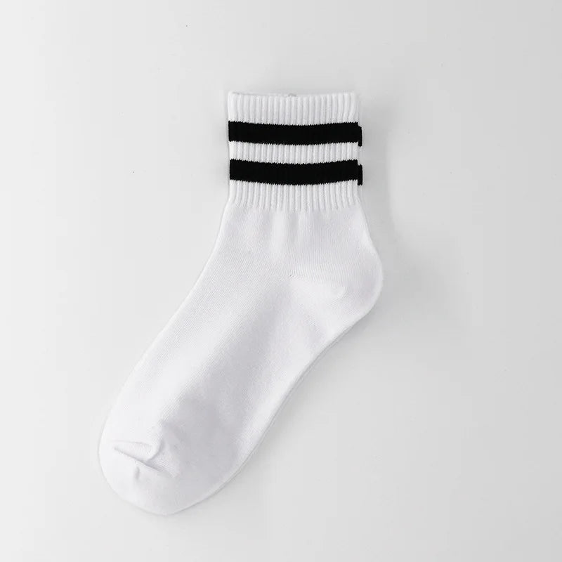 Vintage Two Stripes Sports Cotton Men Ankle Socks Streetwear Hiphop Skate Hiphop Athletic White Black Shcool Designer Punk Boy
