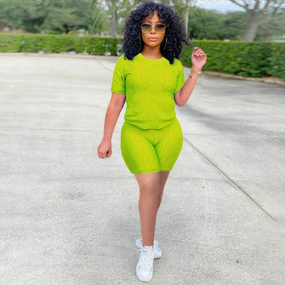 New Summer Round-Neck Solid Color Short-Sleeved Two-Piece Yoga Shorts