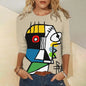 Abstract Art Face Painting Autumn Women's Round Neck Long Sleeve T-shirt Trend Loose Round Neck Long Sleeve T-shirt