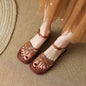 2025 New Summer Women Sandals Retro Genuine Leather Women Shoes Open Toe Low Heel Sandals Shoes for Women Brown Ladies Shoes