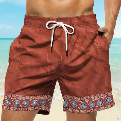 3D ethnic print men's casual shorts Tropical summer simple retro style fashion shorts quick-drying and comfortable close-fitting