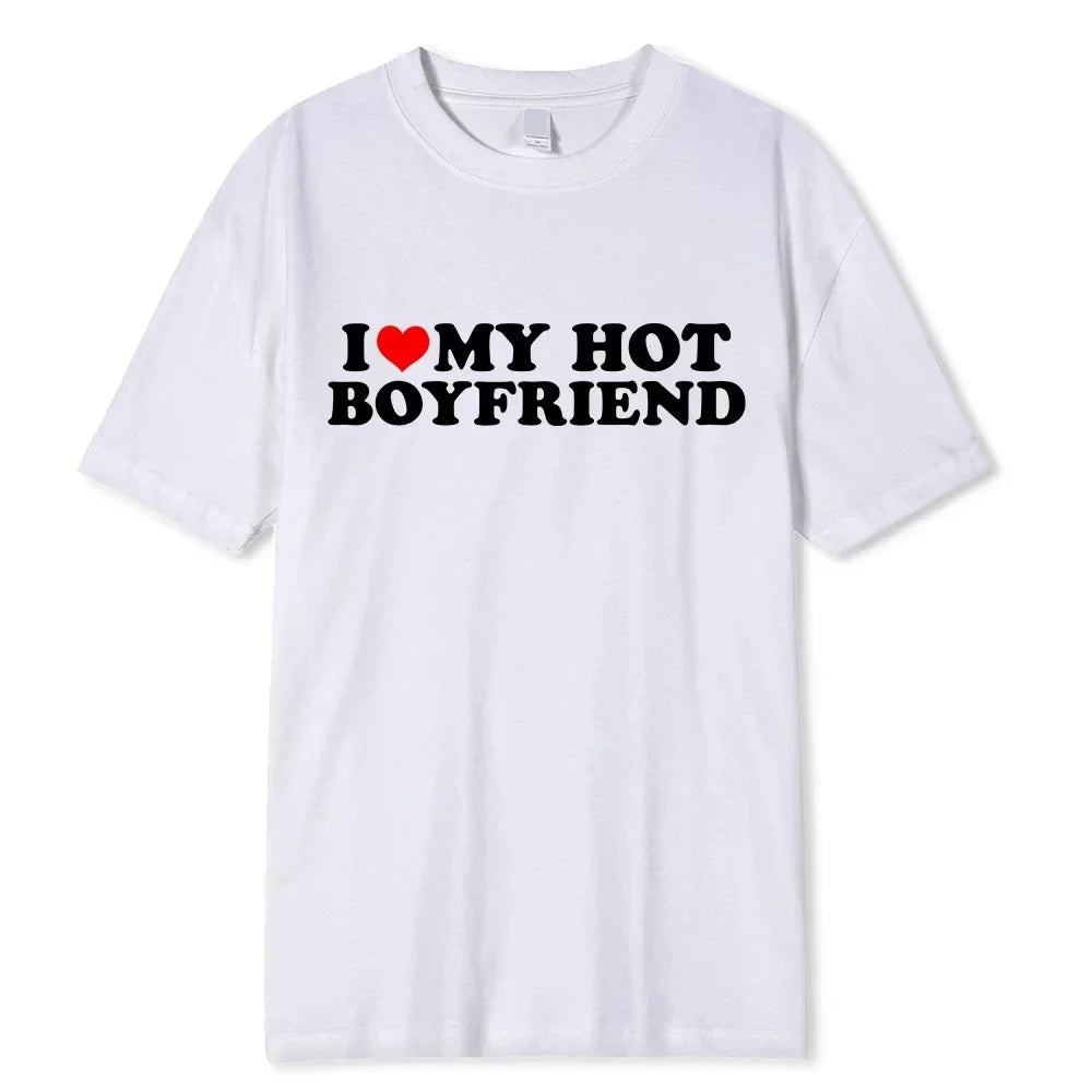 Vintage Funny I Love My Hot Girlfriend Boyfriend T-Shirt Couple Graphic T Shirt Men  women Boyfriends  Casual Sport