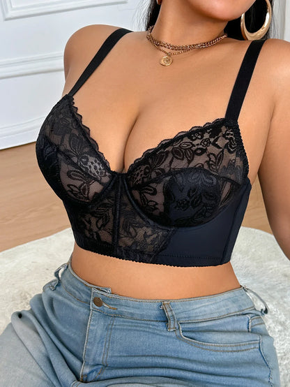 Sexy Women's Plus size Bra Thin cup Lace Splicing Underwire Bra Push-Up and Side Breast Unlined Breathable Women's Lingerie Bra