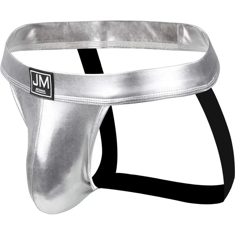 PU Leather Jockstrap Men Sexy Gay Underwear Sissy Men's Thong Lingerie Bikini Panochas U Convex Mens Strings Cueca Tangas Slip