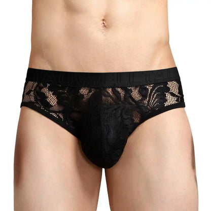 Mens Sexy Lace Transparent Briefs Mesh See Through Underpants 2024 New Men Underwear Briefs Breathable Lingerie Panties