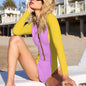 Patchwork Long Sleeve Backless Swimsuit