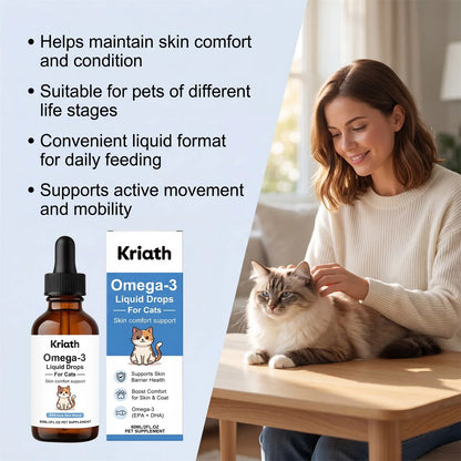 Kriath Omega-3 Liquid Drops for Cats, EPA & DHA Supplement, Nourish Skin & Coat, Reduce Shedding, Support Skin Barrier Health