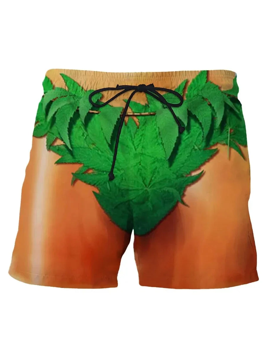 Summer New Men's Board Shorts Swimming Pants Drawstring Funny Shorts Fake Shorts Underwear Printed Micro Elastic Shorts