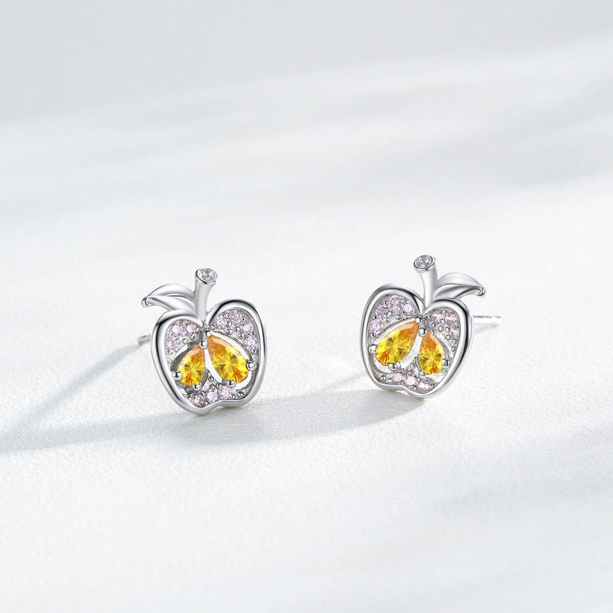 Ailmay Real 925 Sterling Silver Cute Fine Apple Rainbow Zirconia Fruit Stud Earrings For Women Girls Party Accessories Jewelry