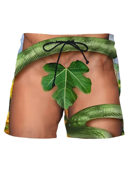 Summer New Men's Board Shorts Swimming Pants Drawstring Funny Shorts Fake Shorts Underwear Printed Micro Elastic Shorts