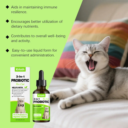 3 in 1 Cats Probiotics Drops Gut Immunity Digestive Support Beneficial Bacteria Allergy Itch Relief All Cats Multivitamin Liquid