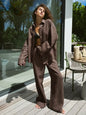 Bornladies Cotton Casual Pants Sets Women's Solid Color Cozy Lapel Long Sleeve Shirt Summer Outfit Elastic Waist Pants Suits
