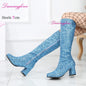 Gold Glitter 7cm Chunky Heels 1960s 70s Retro Gogo Boots Costumes Cosplay Knee High Go-Go Boots Womens Shoes Plus Size EU46