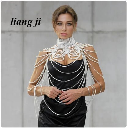 Sexy Accessories Women Bikini Pearl Chest chain Body Chain Jewelry Totally Hand-made Bra Fringed For Beach Nightclub Waist Chain