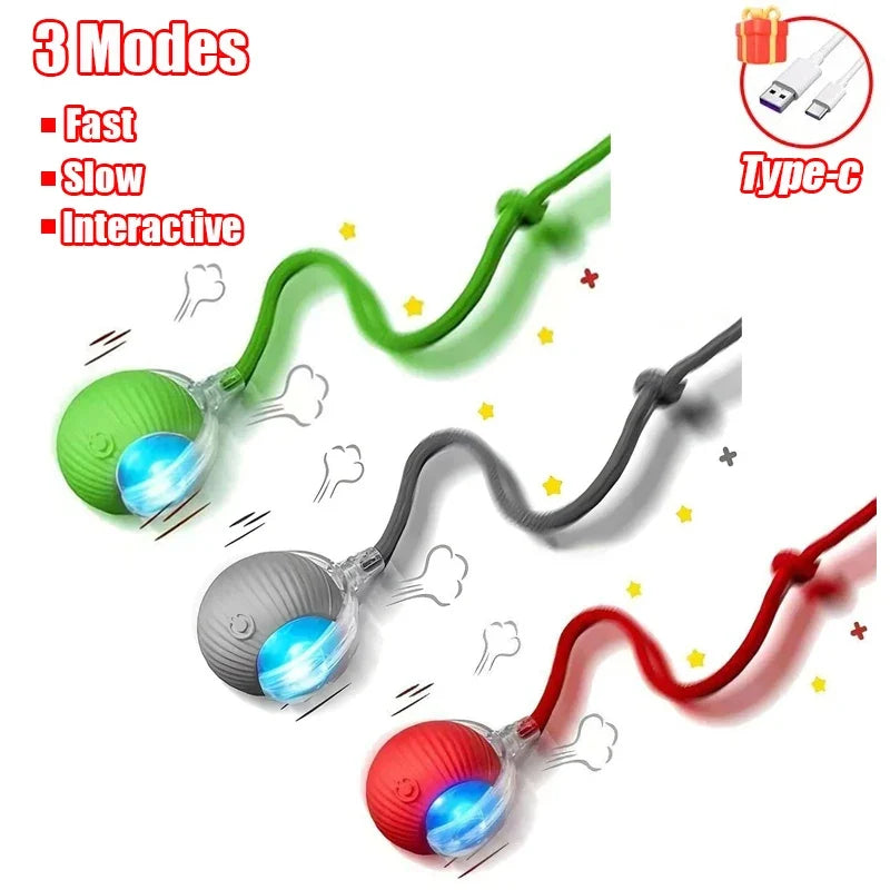 New Cat Interactive Ball Toy Automatic Rolling Ball Faux Tail Rechargeable Smart Pet Electric Toy Dog Cat Training Imitate Mouse
