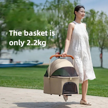 3-in-1 Pet Stroller for Cats & Dogs Detachable Carrier  Storage Basket One-Hand Fold & 4-Wheel Brakes  cat carrier dog carrier