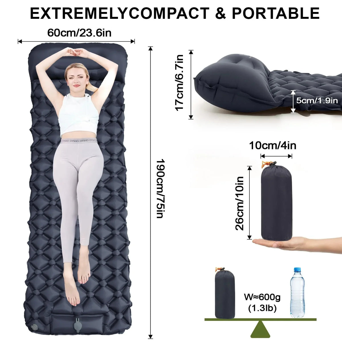 Outdoor Camping Inflatable Mattress Sleeping Pad With Pillows Ultralight Air Mat Built In Inflator Pump Hiking