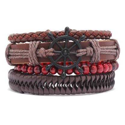 Modyle Multi-layer Gothic Leather Bracelet Set Punk Viantage Wings Charms Handwoven Bracelets for Men Jewelry Gifts