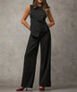 Women's Black Two Piece Set Sleeveless Round Neck Tie Asymmetric Hem Top Wide Leg Pants Set Spring Summer Office Elegant Outfit