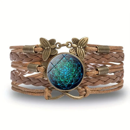 Classic Mandala Butterfly Infinity Charm Bracelet Vintage Multilayer Brown Woven Leather Bracelets For Women Men