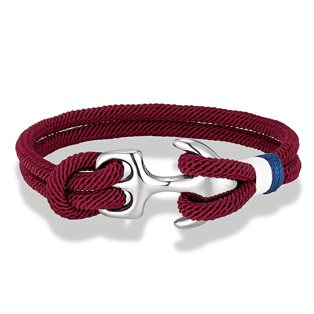 MKENDN Creative Contrast Double Strand Anchor Bracelets Men Women Nautical Survival Rope Bracelets Stainless Steel Anchor Buckle