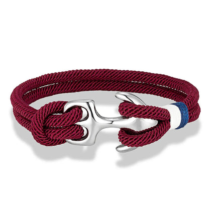 MKENDN Creative Contrast Double Strand Anchor Bracelets Men Women Nautical Survival Rope Bracelets Stainless Steel Anchor Buckle