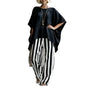 Women T-shirt Pants Two Piece Set Summer O-Neck Short Batwing Sleeves Shirt Striped Trousers Loose Casual Top Pants Suit Casual