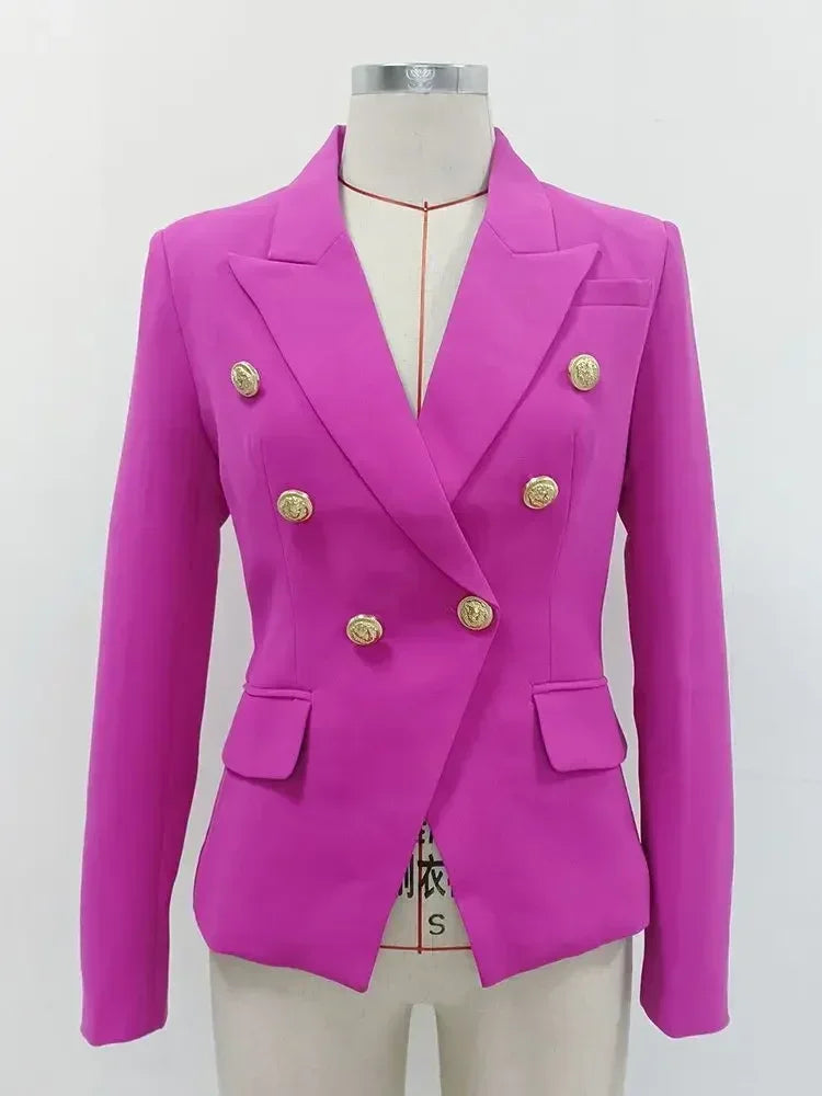 TOP QUALITY New Fashion 2024 Designer Jacket Women's Classic Double Breasted Metal Lion Buttons Blazer Outer Size S-5XL