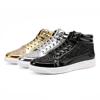 Men's Gold Sequins Platform Boots Autumn Fashion Casual Sports Shoes Thick Bottom Vulcanized Shoes Man Flats Heels Shoes Hombres