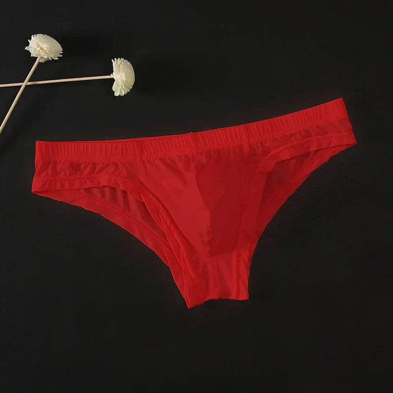 Sexy Men's Transparent Ice Silk Solid Color Panties Low-Waisted Breathable Underwear Pump Man Underpants Men Bulge Pouch Briefs