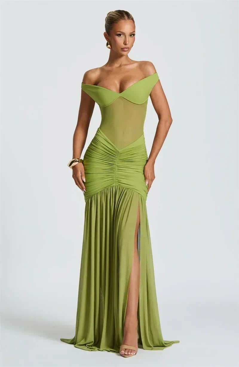 Mozision Off-shoulder Backless Sexy Maxi Dress Women Gown Halter Sleeveless Backless Thigh High Split Club Party Long Dress