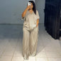 Pant Set Women Two Piece Sets V Neck Short Sleeve Drawstring Shirt Striped Wide Leg Long Pants Elastic Waist Y2k Streetwear 2026