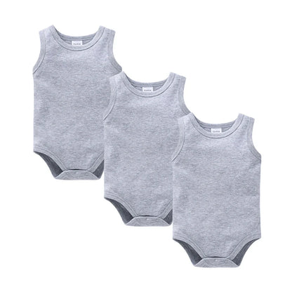 Kavkas 3 Pcs Summer Unisex Baby Vest Bodysuit 100% Cotton Sleeveless Newborn Solid Clothes 0-24 Months Clothing