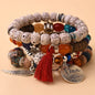 4Pcs/Set Fashion Crystal Stone Beads Chain Bracelet Set For Women I Love You Feather Tassel Charm Elastic Bangle Female Jewelry