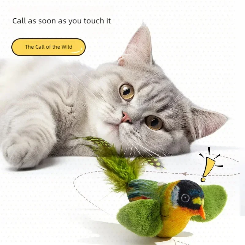 Simulation Bird Interactive Cat Toys Electric Sounding Birds Cat Chew Bite Plush Toys Cat Supplies