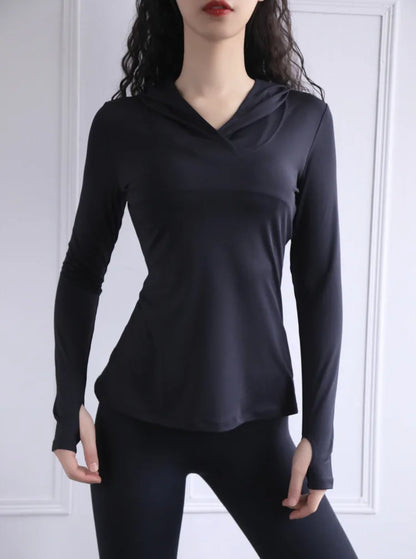 BreatheFit Women's Long Sleeve Yoga Hoodie Top
