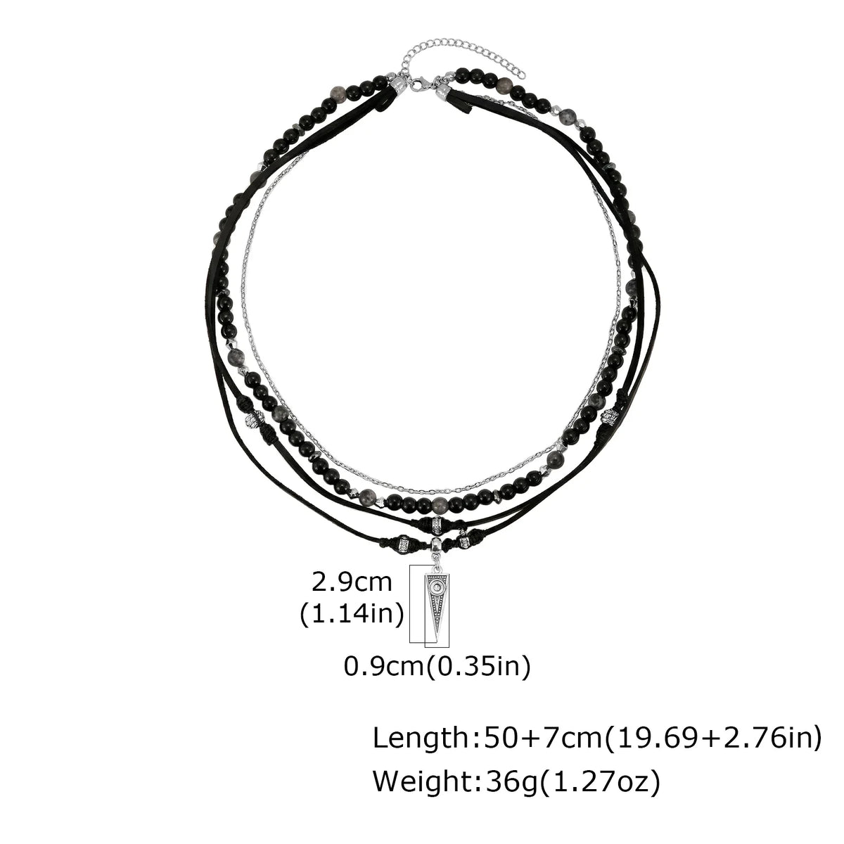 Rock Punk Layering Necklace for Men,Casual Multi Layer Black Leather Necklace,Waterproof Small Geometric Pendant Gift