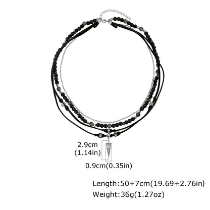 Rock Punk Layering Necklace for Men,Casual Multi Layer Black Leather Necklace,Waterproof Small Geometric Pendant Gift
