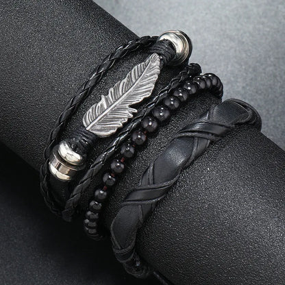 Modyle Multi-layer Gothic Leather Bracelet Set Punk Viantage Wings Charms Handwoven Bracelets for Men Jewelry Gifts