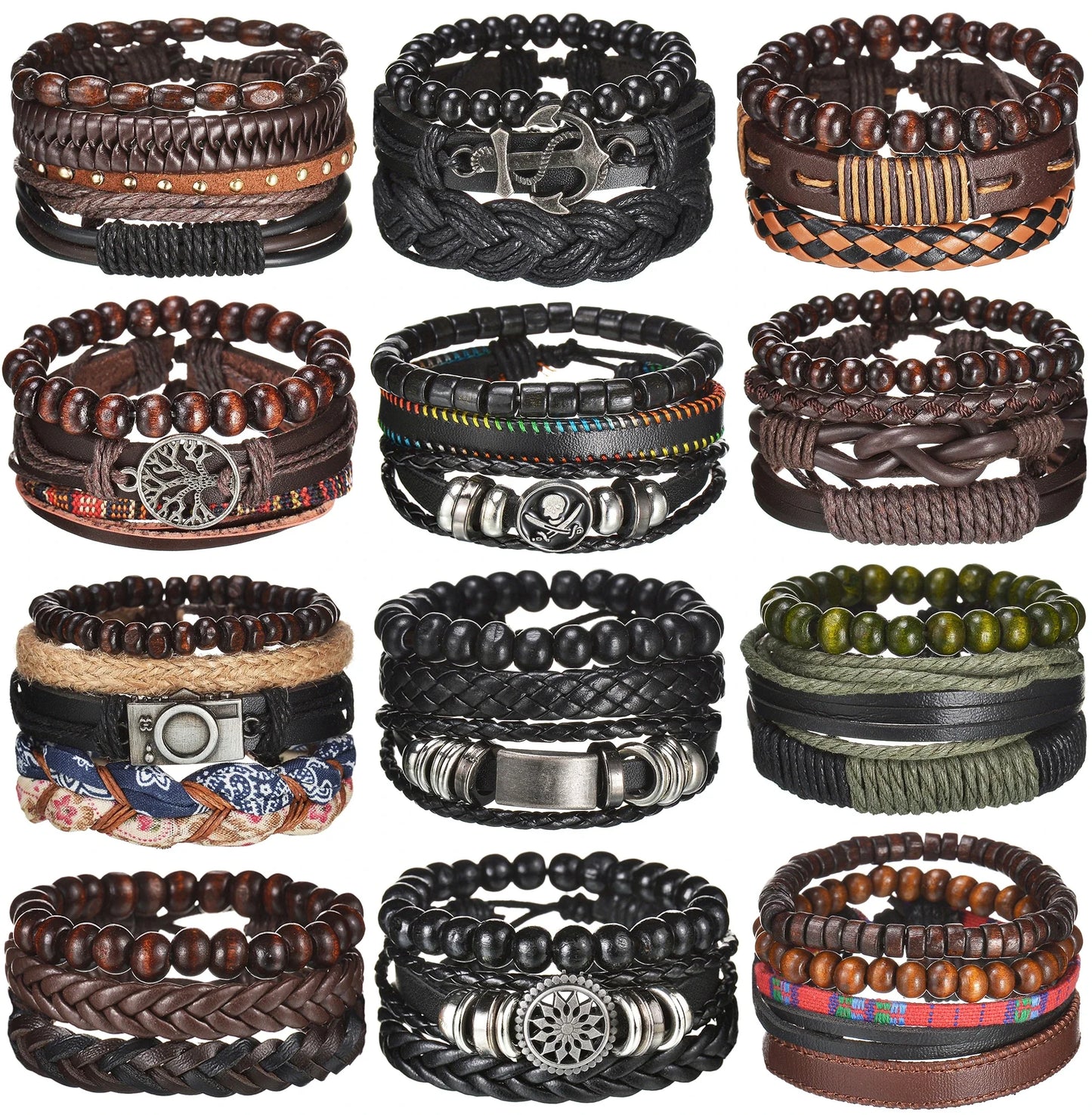 MeMolissa New Fashion Braided Wrap Leather Bracelets for Men High Quality Vintage Charm Wood Beads Ethnic Tribal Wristbands