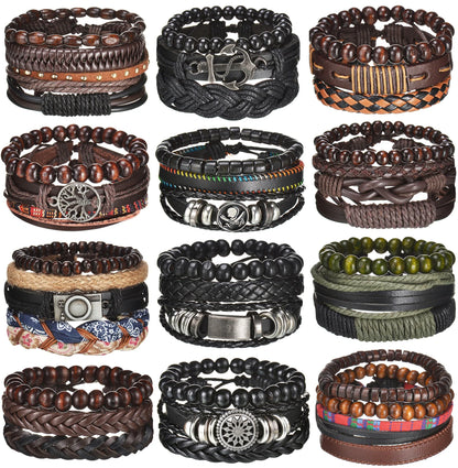 MeMolissa New Fashion Braided Wrap Leather Bracelets for Men High Quality Vintage Charm Wood Beads Ethnic Tribal Wristbands