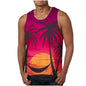 2024 New Summer Fashion Men's Sleeveless T-Shirt Classic Hawaiian Beach Coconut Print Men's Vest Extreme Sports Surf Vest