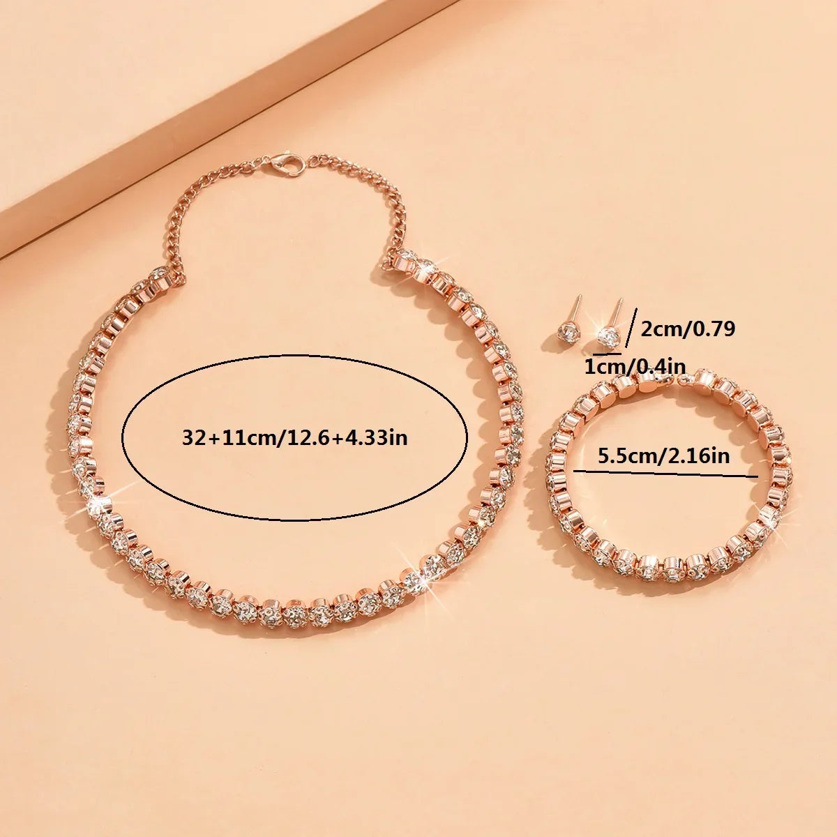 Light Luxury and Minimalist Rhinestone Necklace, Earrings, and Bracelet Are Suitable for Dating and Banquet Registration