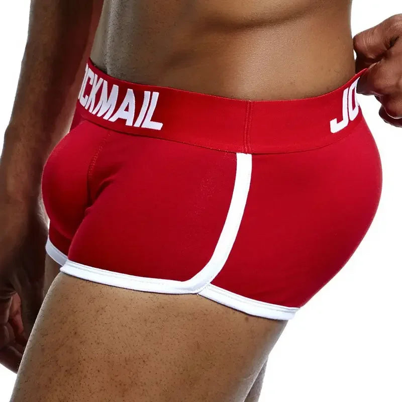 JOCKMAIL Brand sexy men underwear bulge enhancing men Boxer include Penis pad and hips buttocks double Removable push up cup