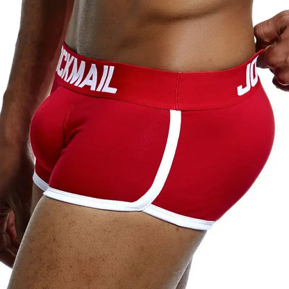 JOCKMAIL Brand sexy men underwear bulge enhancing men Boxer include Penis pad and hips buttocks double Removable push up cup