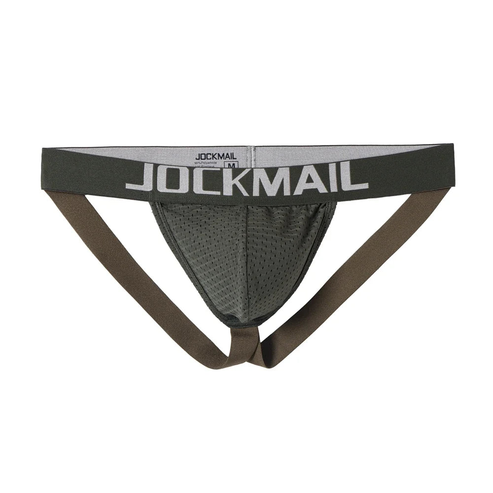 Jockmail Mens Jockstrap Mens Panties Sexy Gay Men Underwear Sissy Calzoncillos Hombre Slip Thong Mesh Low Waist Breathable
