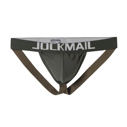 Jockmail Mens Jockstrap Mens Panties Sexy Gay Men Underwear Sissy Calzoncillos Hombre Slip Thong Mesh Low Waist Breathable