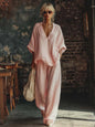 Fashion V Neck Short Sleeve Top Suit Women's Set Spring Summer Loose Blouse Top Wide Leg Trousers Female Vacation 2 Piece Set